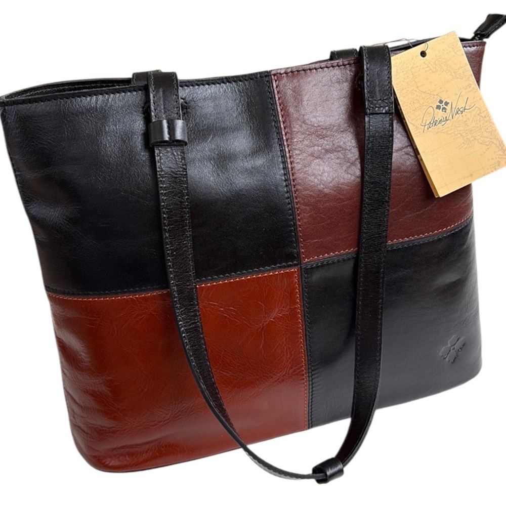 Patchwork Leather Tote Bag - Black and Brown